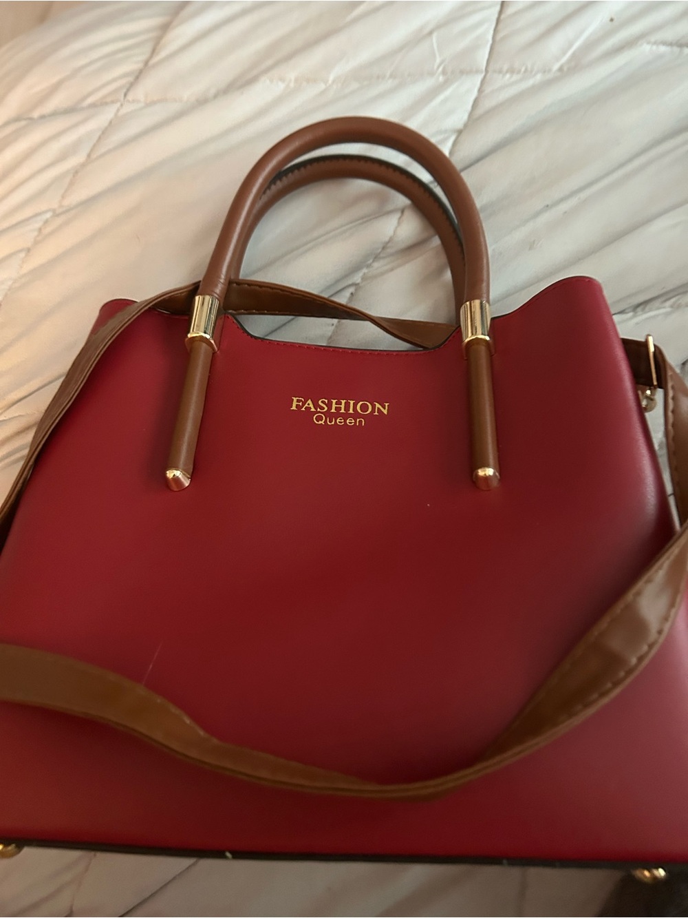 Red and Brown Top-Handle Satchel